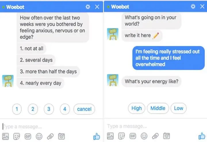 HCUC - Woebot sample chat log
