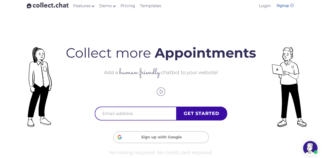 WC: Collect.chat homepage